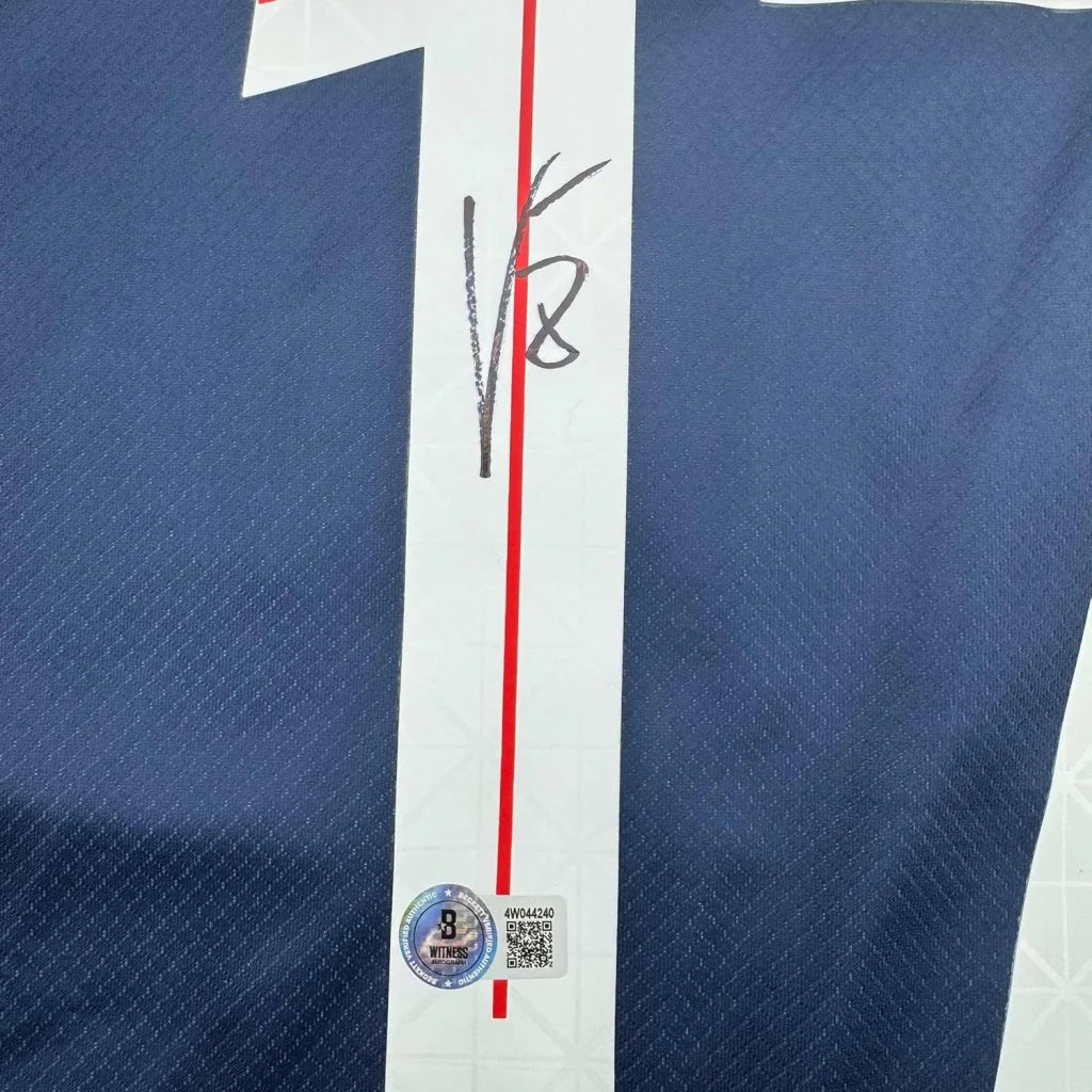 Framed autographed Vitinha PSG blue jersey with Beckett BAS COA