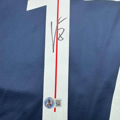 Framed autographed Vitinha PSG blue jersey with Beckett BAS COA