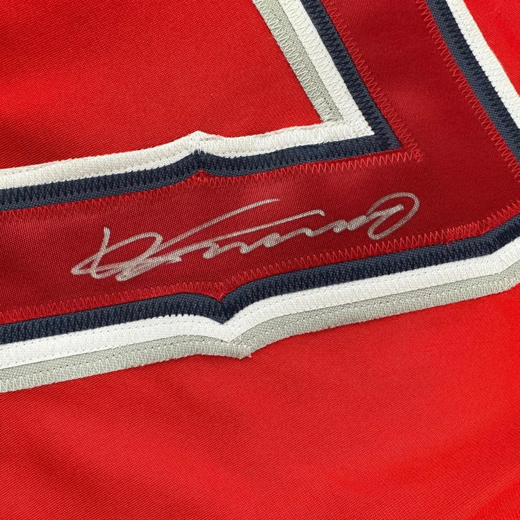 Framed Autographed Vladimir Vlad Guerrero 35x39 Los Angeles LA Anaheim Red Baseball Jersey Beckett BAS COA | Certified Authentic Signed Memorabilia | vintageantiquesgifts.com