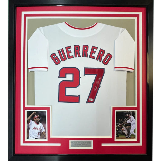 Framed Autographed Vladimir Vlad Guerrero 35x39 Los Angeles LA Anaheim White Baseball Jersey Beckett BAS COA | Hall of Fame Sports Memorabilia | vintageantiquesgifts.com