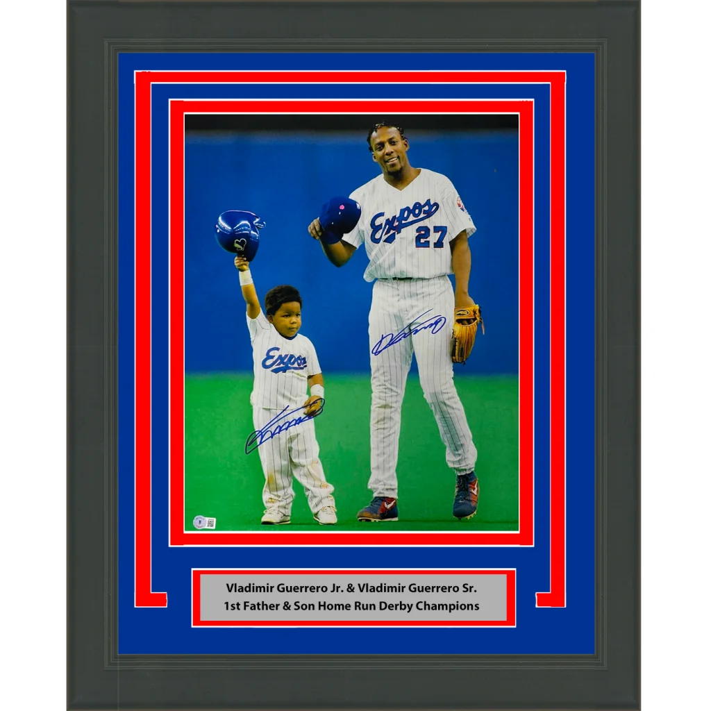 Framed photograph of Vladimir Guerrero Sr. in autographed Montreal Expos display