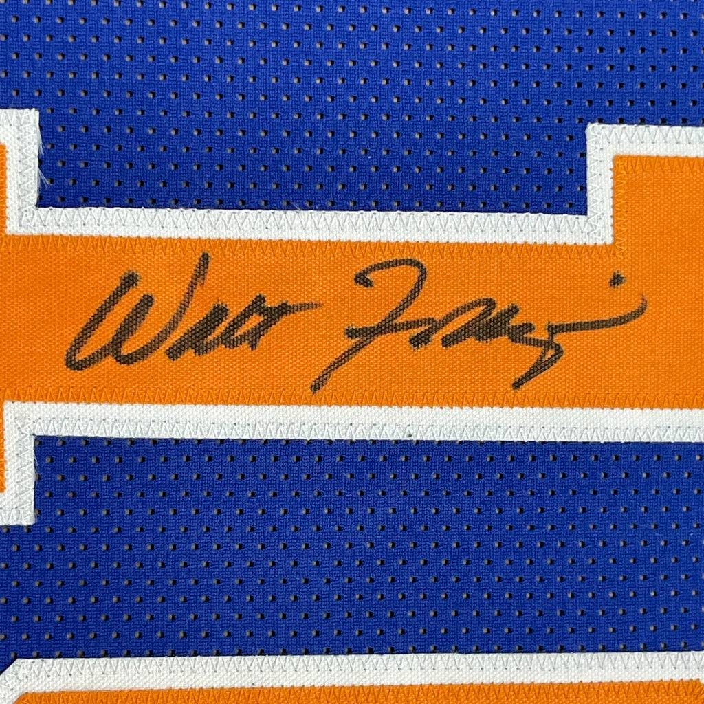 Framed autographed Walt Frazier New York blue basketball jersey, PSA/DNA COA