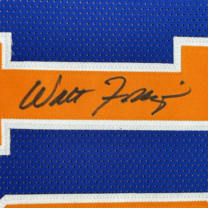 Framed autographed Walt Frazier New York blue basketball jersey, PSA/DNA COA
