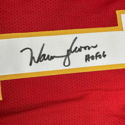Framed Autographed Warren Moon 35x39 HOF 06 Kansas City Red Football Jersey JSA COA | Certified Authentic Signed Memorabilia | vintageantiquesgifts.com