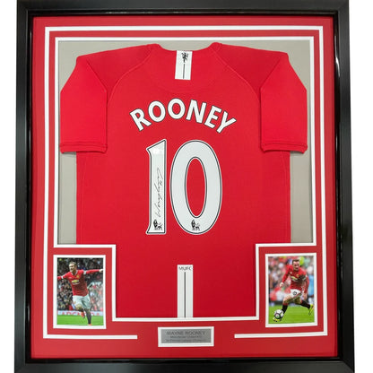 Professionally framed Wayne Rooney Manchester United jersey with Beckett BAS autograph and photos