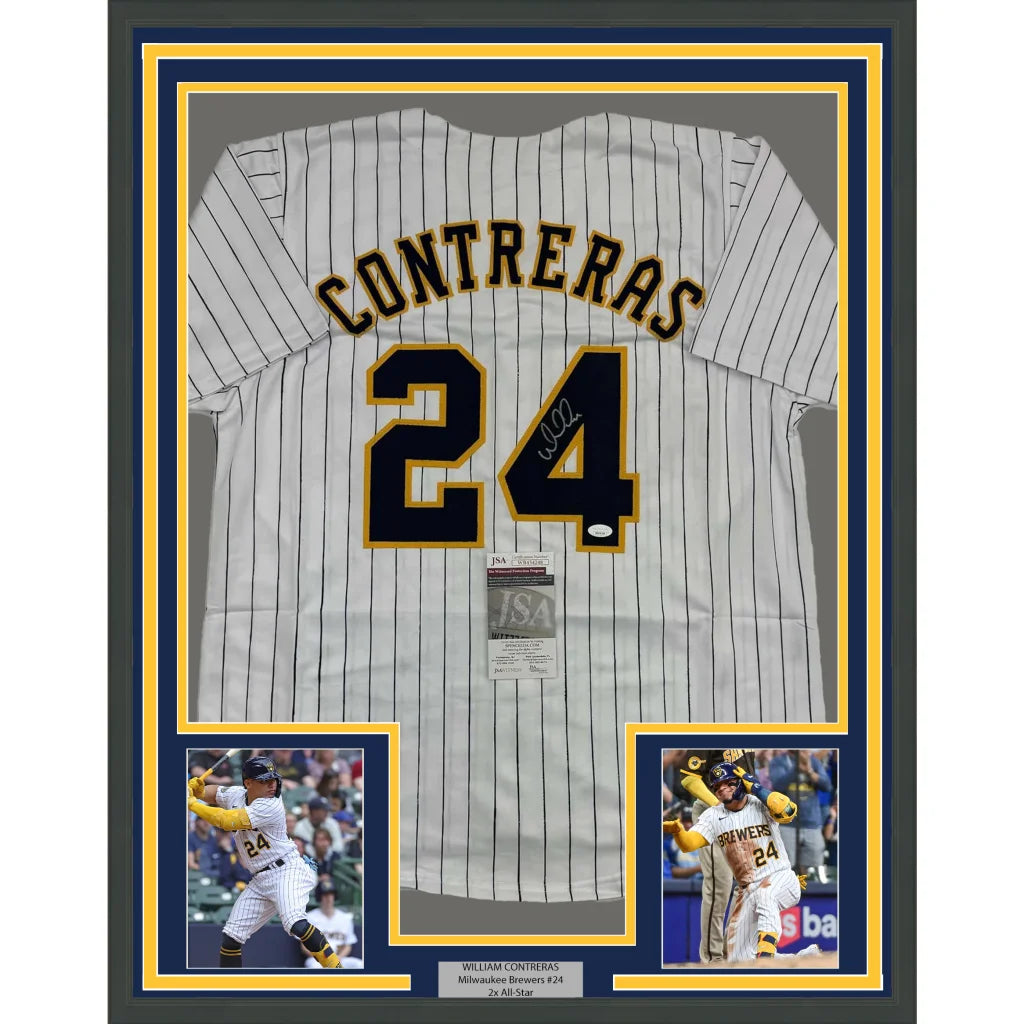 Professionally framed William Contreras Milwaukee Brewers autographed jersey display