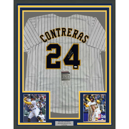 Professionally framed William Contreras Milwaukee Brewers autographed jersey display