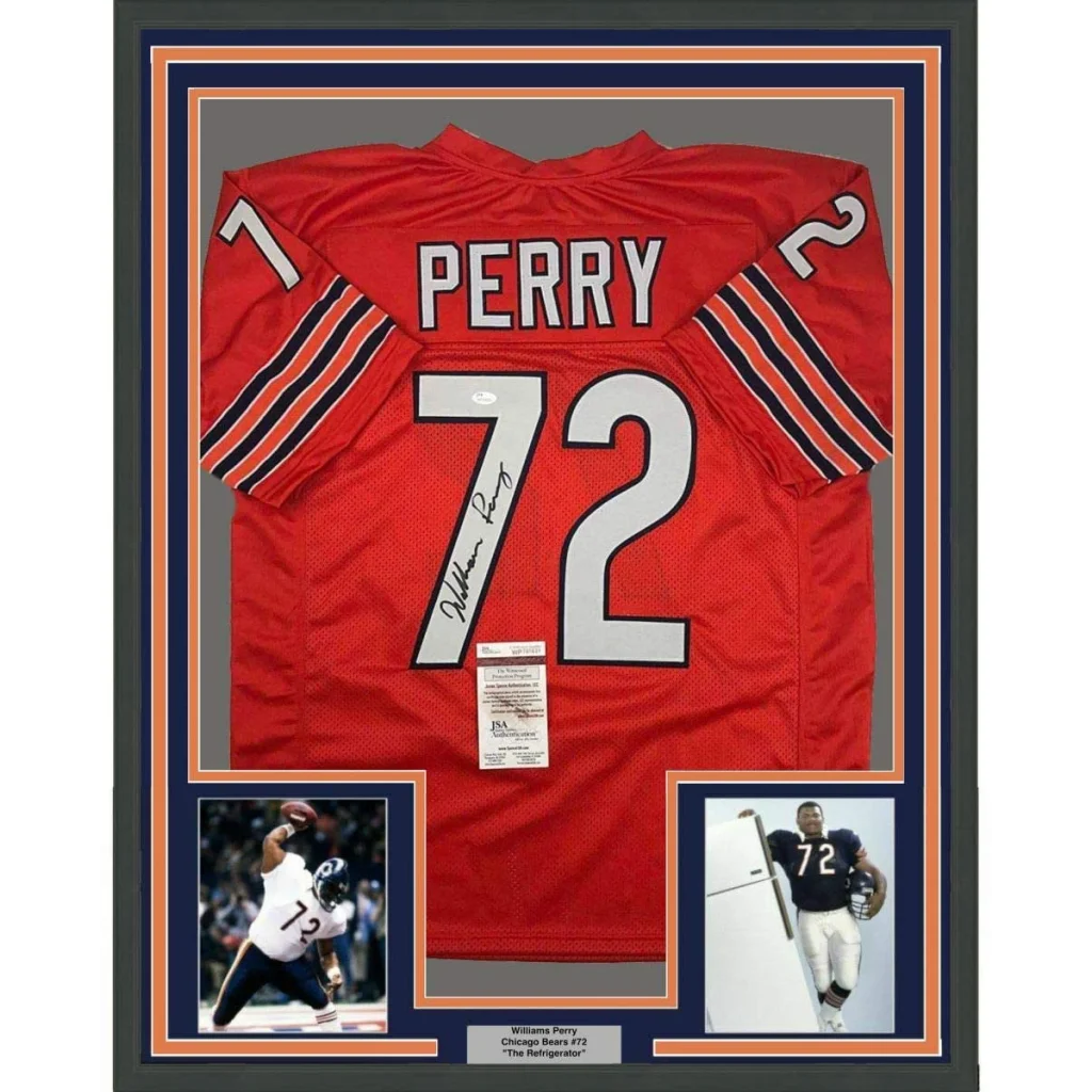 Framed signed William Perry Chicago Bears orange jersey with Perry 72