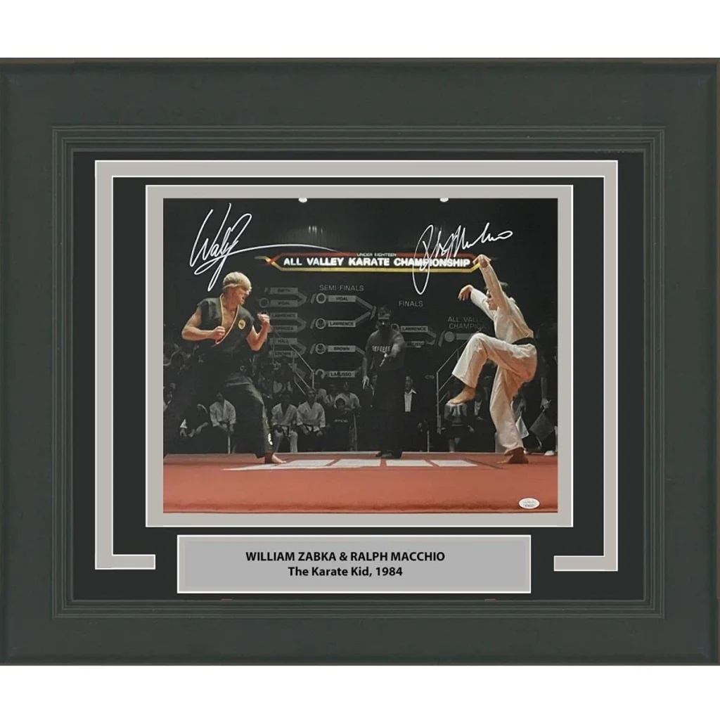 Ready to hang Karate Kid autographed masterpiece featuring William Zabka and Ralph Macchio