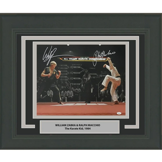Ready to hang Karate Kid autographed masterpiece featuring William Zabka and Ralph Macchio