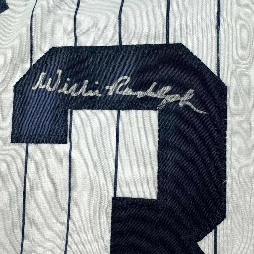 Framed Autographed Willie Randolph 35x39 New York Pinstripe Baseball Jersey Beckett BAS COA | Certified Authentic Signed Memorabilia | vintageantiquesgifts.com