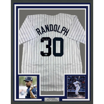 Framed Autographed Willie Randolph 35x39 New York Pinstripe Baseball Jersey Beckett BAS COA | Hall of Fame Sports Memorabilia | vintageantiquesgifts.com