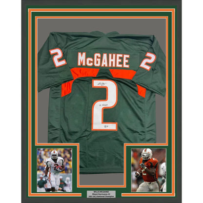 Framed Autographed Willis McGahee 35x3 Miami Green College Football Jersey Beckett BAS COA | Hall of Fame Sports Memorabilia | vintageantiquesgifts.com