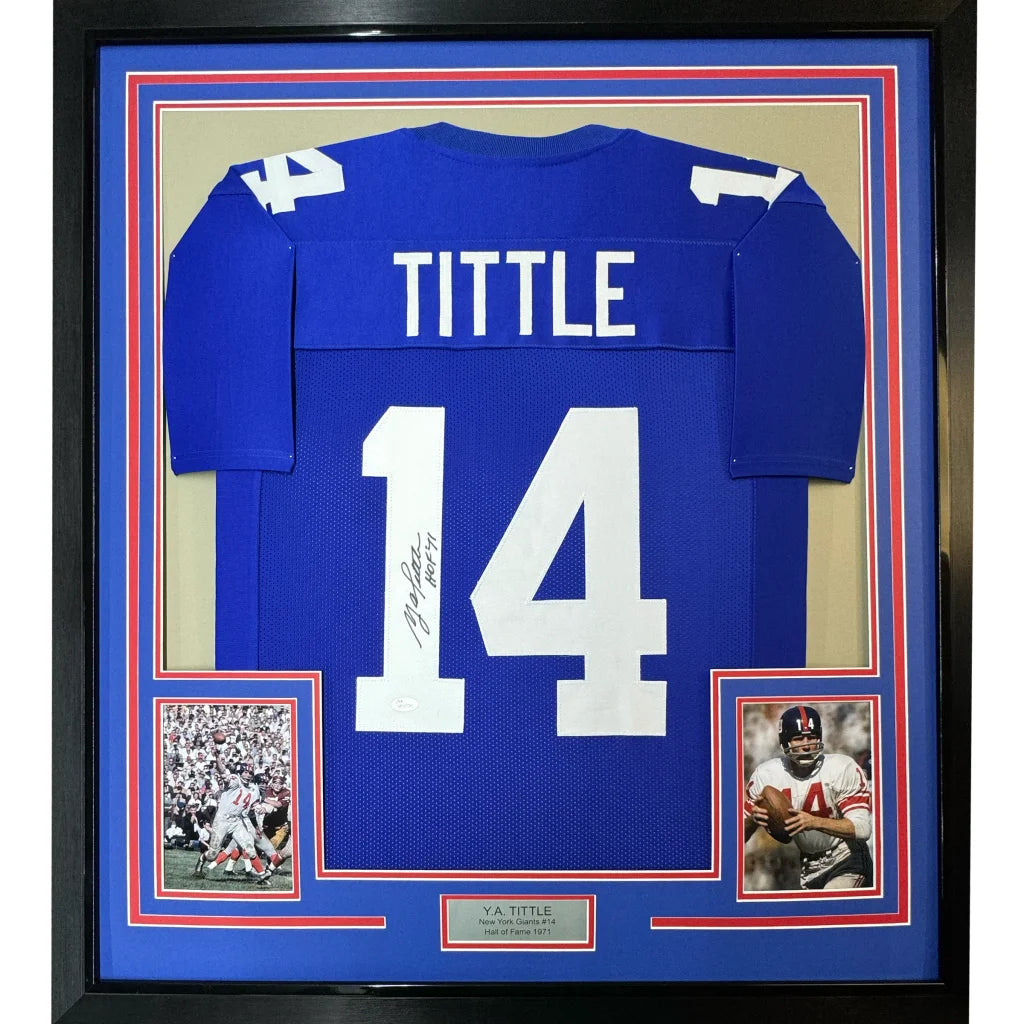 Framed Y A Tittle HOF Jersey with JSA COA for your man cave collection
