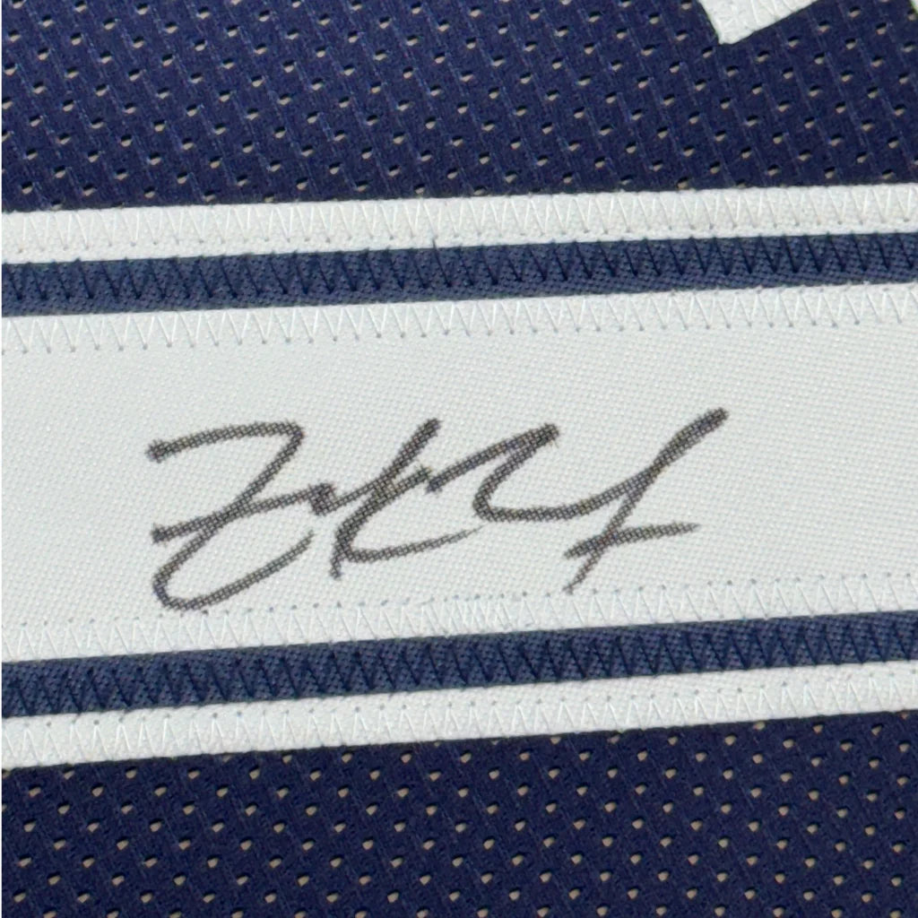 Framed Autographed Zack Martin 35x39 Dallas Blue Football Jersey Beckett BAS COA | Certified Authentic Signed Memorabilia | vintageantiquesgifts.com