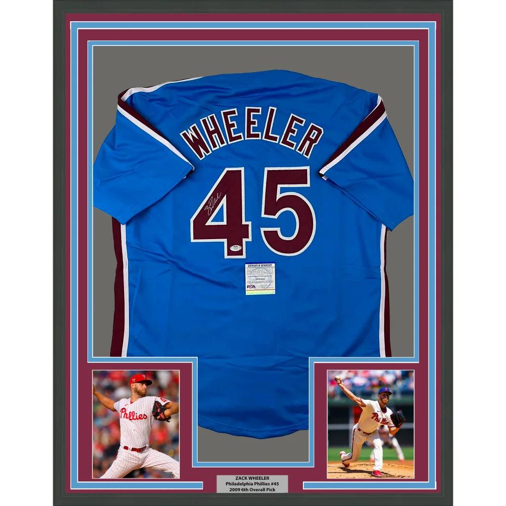 Framed Zack Wheeler signed Phillies jersey with photos ready to hang on your wall
