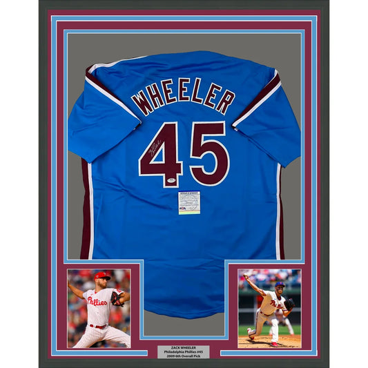 Framed Zack Wheeler signed Phillies jersey with photos ready to hang on your wall