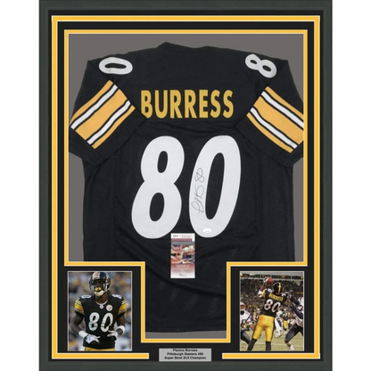Framed black and gold Pittsburgh Steelers Burress jersey #80