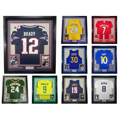 Framed Custom Jersey 35x39 Professionally Framed & Matted Deluxe Framing with Photos | Hall of Fame Sports Memorabilia | vintageantiquesgifts.com
