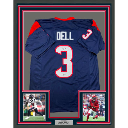 Framed Houston Texans Dell #3 autographed jersey with two player photos for display