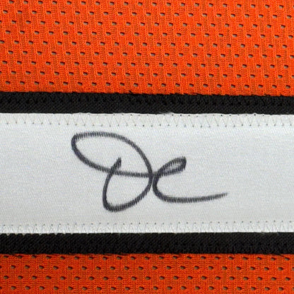 Orange mesh sports jersey with black and white striped trim from Framed Ja’Marr Chase Autographed Jersey
