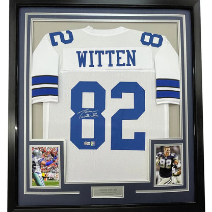 Framed Jason Witten autographed Cowboys jersey with photos for display