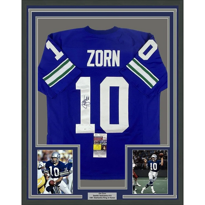 Framed Jim Zorn Seattle Seahawks autographed jersey with photos ready to hang