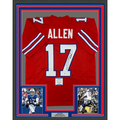 Framed Josh Allen autographed Buffalo Bills jersey with player photos for fans