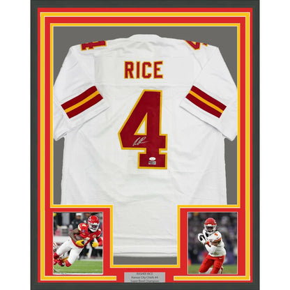 Framed Kansas City Chiefs autographed jersey with player photos for display