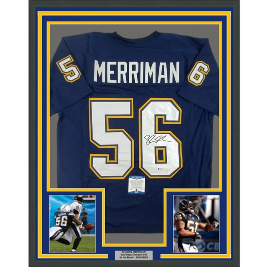 Framed LaDainian Tomlinson Chargers jersey with autograph and player photos for fans