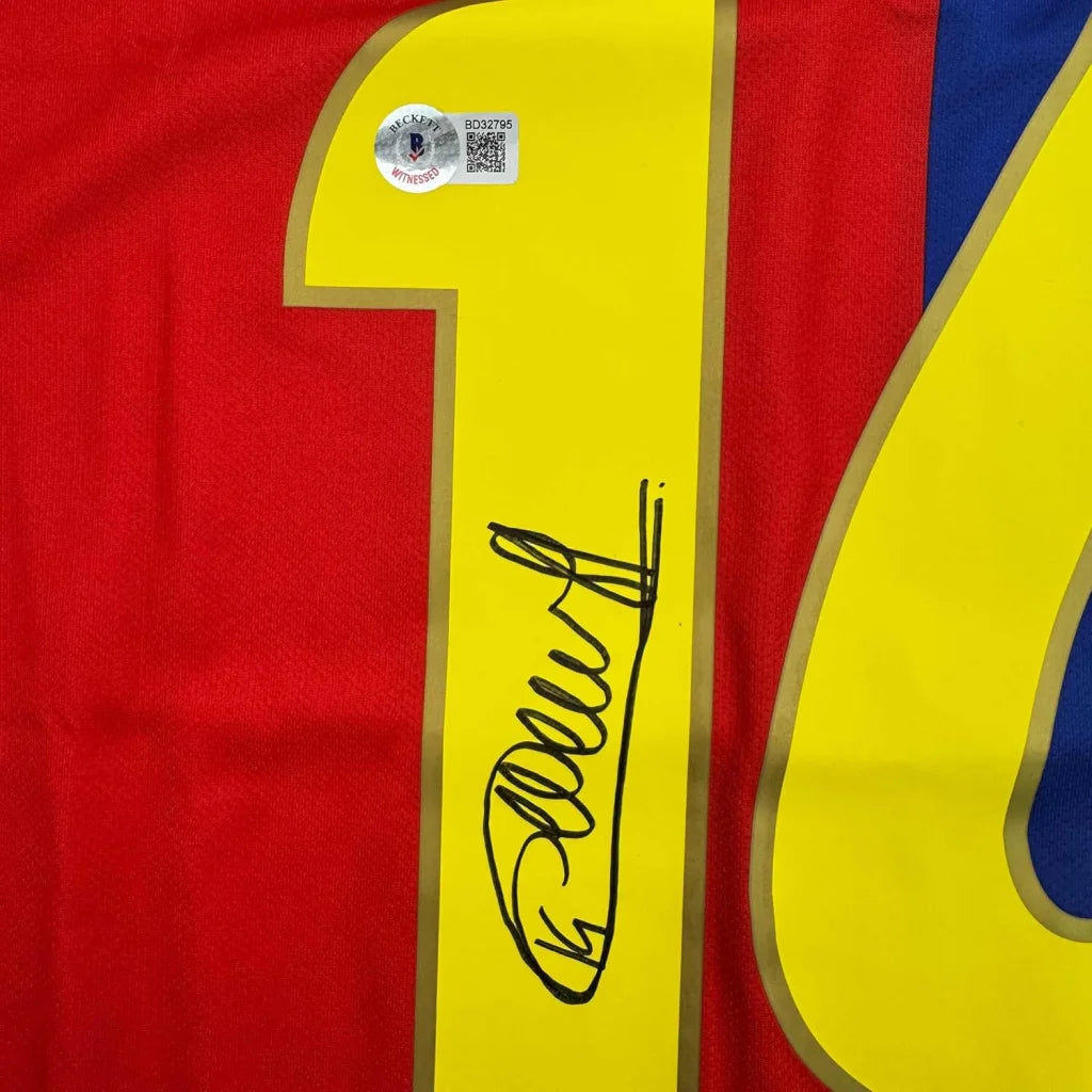 Red and yellow Thierry Henry Barcelona jersey with signature and authentication sticker