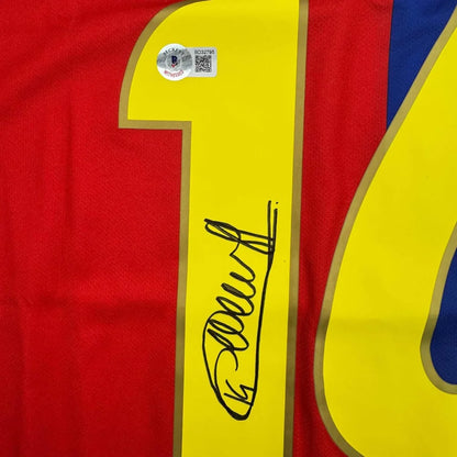 Red and yellow Thierry Henry Barcelona jersey with signature and authentication sticker