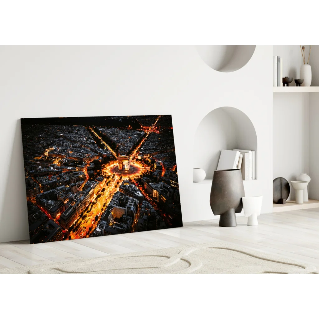 Glowing Paris Night Aerial Glass Wall Art with Eiffel Tower | Modern Wall Art Decor | vintageantiquesgifts.com