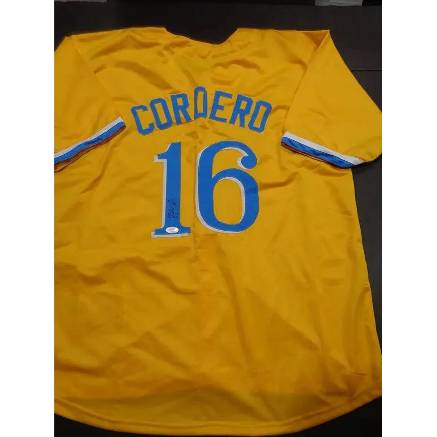 Yellow Boston Red Sox jersey with Cordero 16 logo, autographed by Franchy Cordero