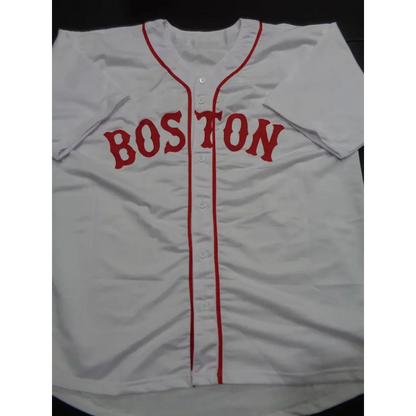 White Red Sox custom baseball style jersey with BOSTON and Franchy Cordero autograph