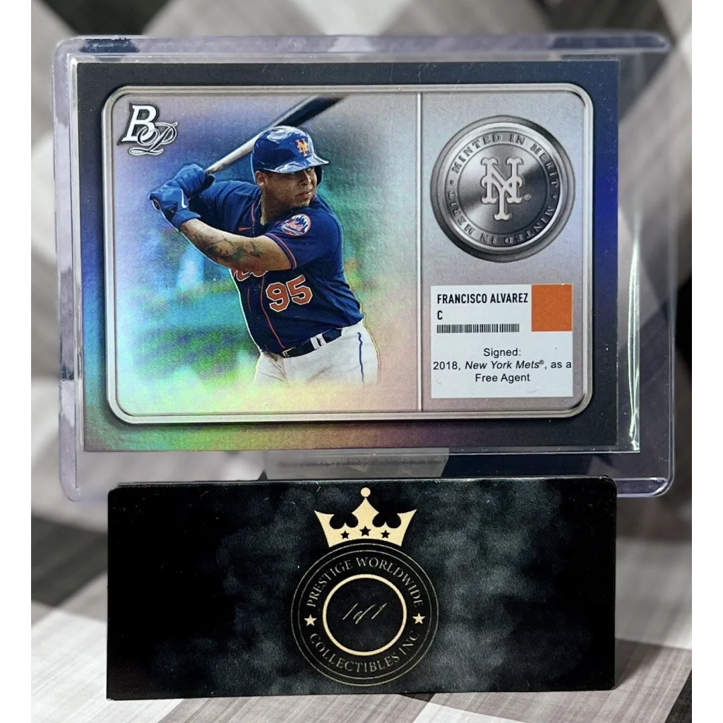 2018 New York Mets Francisco Alvarez baseball card with silver coin from Prestige Worldwide collectibles