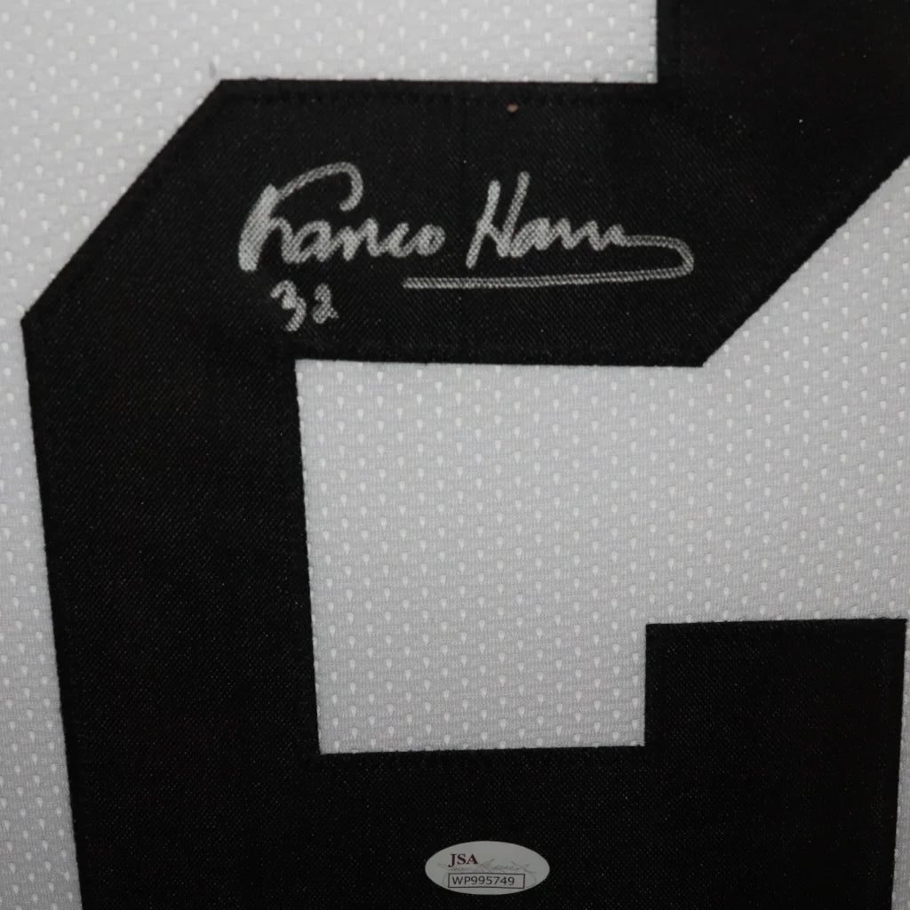 Franco Harris autographed black and white Pittsburgh deluxe framed jersey number 32 JSA