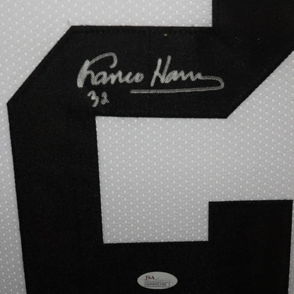 Franco Harris autographed black and white Pittsburgh deluxe framed jersey number 32 JSA