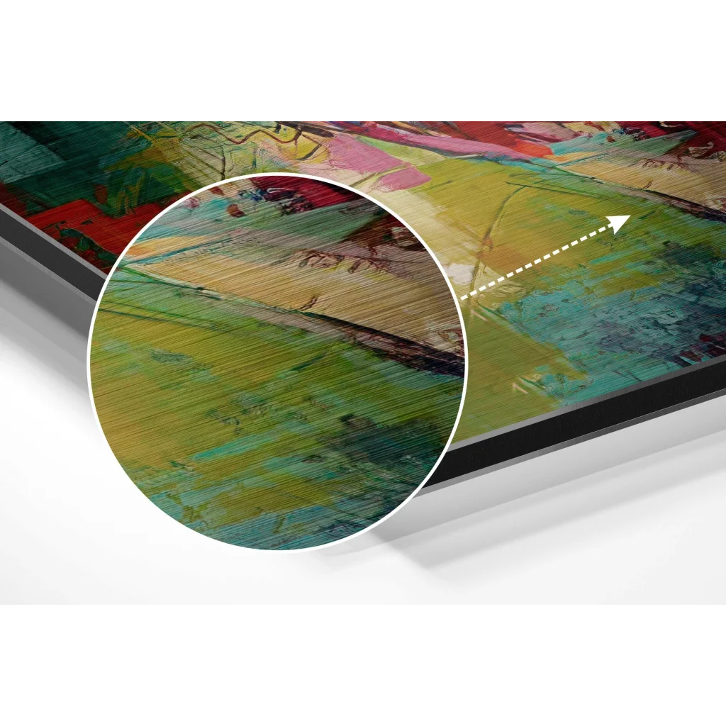 Vibrant abstract art on brushed aluminium dibond print