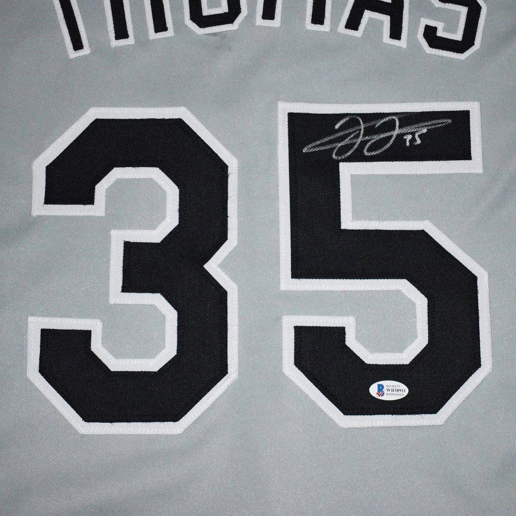 Frank Thomas autographed Chicago gray custom jersey back with 35