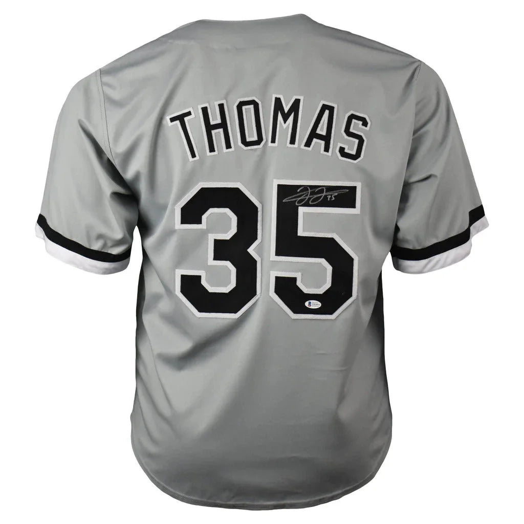 Frank Thomas autographed Chicago gray custom jersey back with Thomas 35