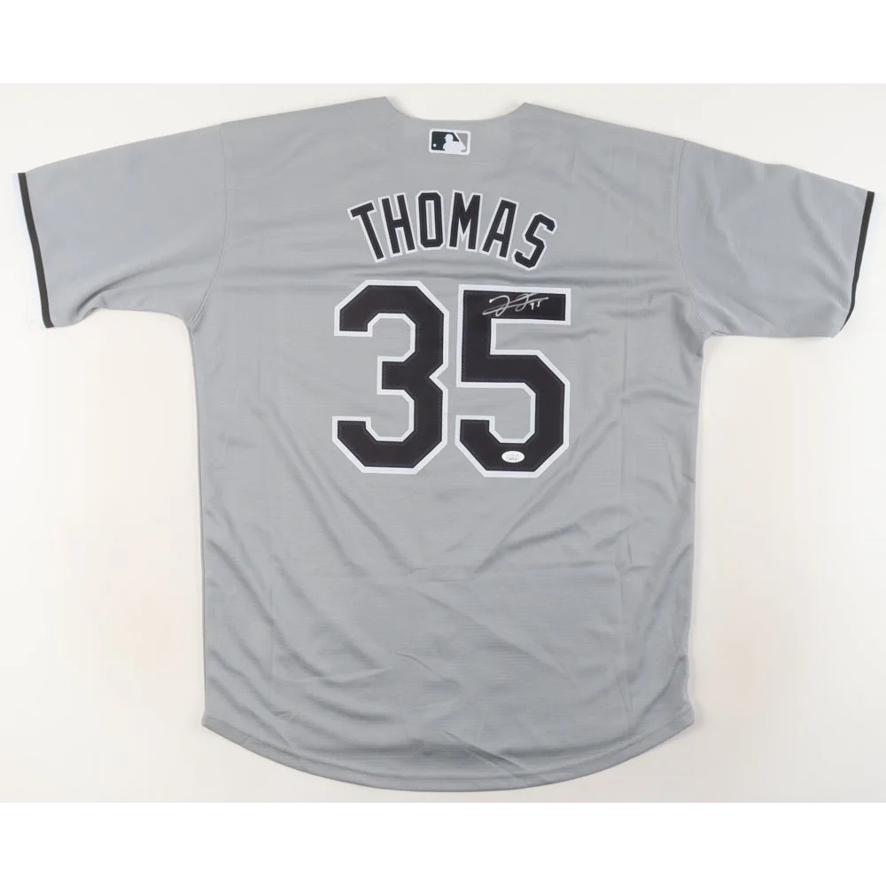 Gray Frank Thomas signed Chicago baseball jersey with THOMAS and 35 on back