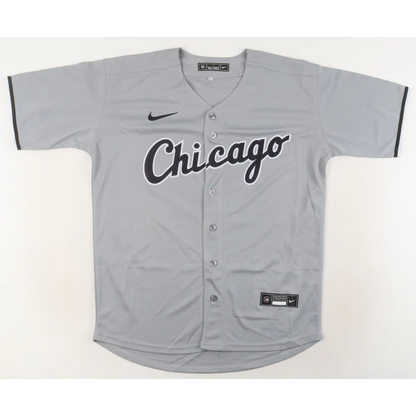 Gray short-sleeved Nike Chicago baseball jersey with Frank Thomas signature and HOF auth