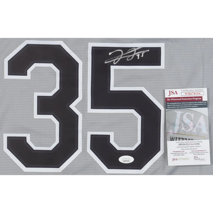 Grey Frank Thomas signed Chicago Baseball Jersey with black and white 35 and silver autograph
