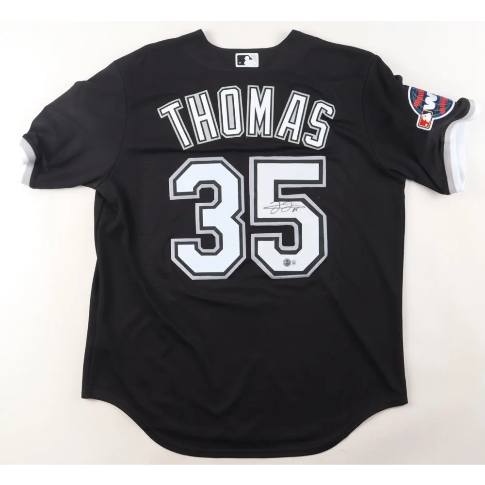 Black Nike Sox jersey with THOMAS 35 and Frank Thomas signed collectible image