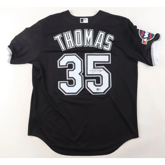 Black Nike Sox jersey with THOMAS 35 and Frank Thomas signed collectible image