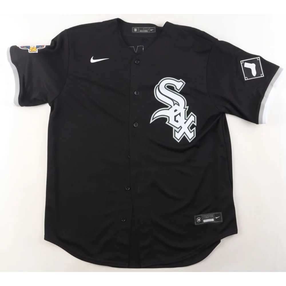 Frank Thomas signed Nike Black Sox jersey with Sox logo and patches for collectors