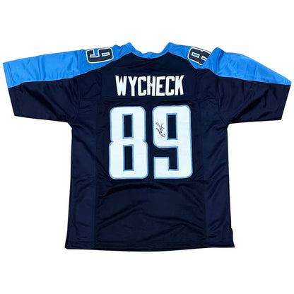 Frank Wycheck autographed Tennessee jersey number 89 in navy blue