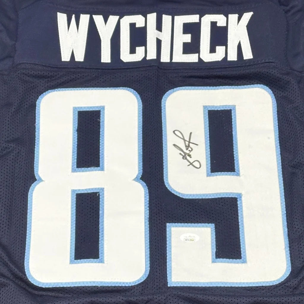 Frank Wycheck autographed navy blue Tennessee Titans #89 jersey