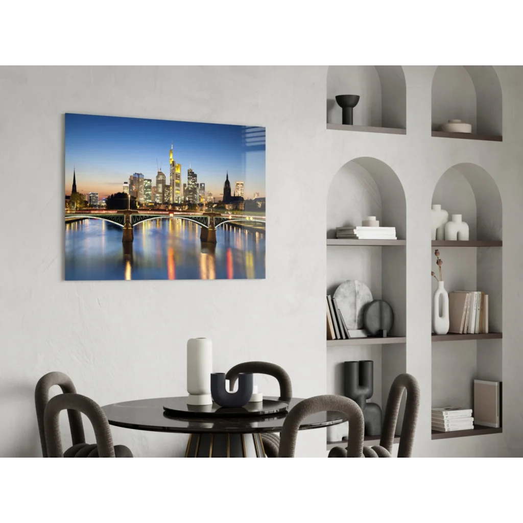 Vibrant Frankfurt skyline at twilight canvas wall art print